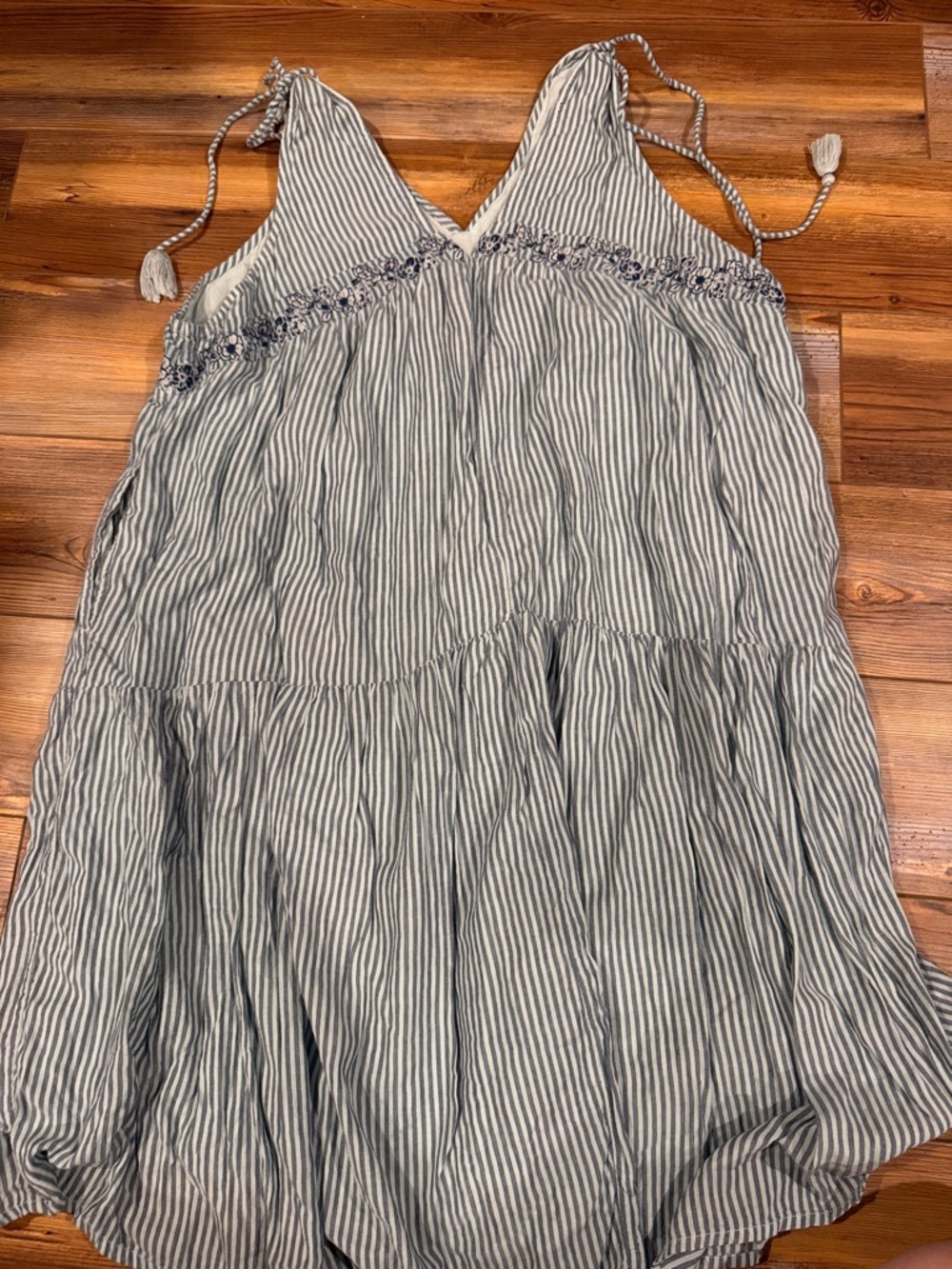 Anthropologie Striped Cotton Tie-Shoulder Sundress in Light Blue - Picture 7 of 8